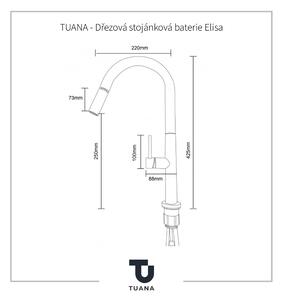 TUANA - Dřezová stojánková baterie Elisa - výsuvná sprška - černá matná