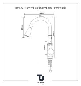 TUANA - Dřezová stojánková baterie Michaela - výsuvná sprška - černá matná