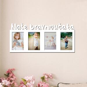 Dřevěný fotorámeček Naše pravnoučata Zvolte barvu dekoru: Bílá | Zvolte | Rozměry (cm)grafie šxv (cm): 10x15 | Počet fotorámečků: 4