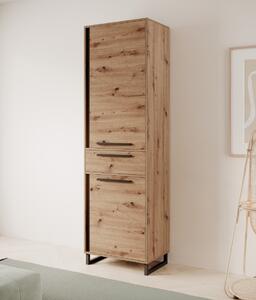 Úzká šatní skříň se šuplíkem 60 cm SAPRIA - dub artisan / černá
