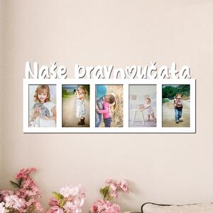 Dřevěný fotorámeček Naše pravnoučata Zvolte barvu dekoru: Bílá | Zvolte | Rozměry (cm)grafie šxv (cm): 10x15 | Počet fotorámečků: 5