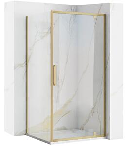 Rea Rapid Swing, rohový sprchový kout 90(dveře) x 80(stěna) x 195 cm, 6mm čiré sklo, zlatý matný profil, KPL-02500