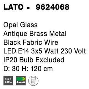 Nova Luce Závěsné svítidlo LATO opálové sklo antický mosazný kov černý kabel E14 3x5W