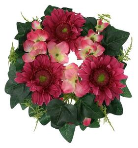 Věneček gerbera pr.22 cm vínový + břečťan