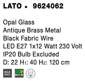 Nova Luce Závěsné svítidlo LATO opálové sklo antický mosazný kov černý kabel E27 1x12W