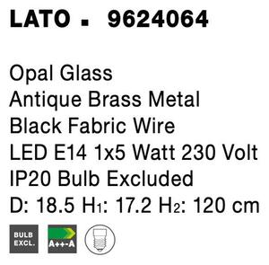 Nova Luce Závěsné svítidlo LATO opálové sklo antický mosazný kov černý kabel E14 1x5W