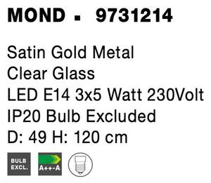Nova Luce Závěsné svítidlo MOND saténový zlatý kov čiré sklo E14 3x5W