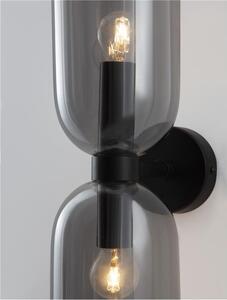 Nova Luce Nástěnné svítidlo PALMER kouřové sklo černá kovová základna E14 2x5W