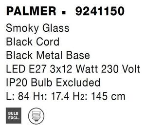 Nova Luce Závěsné svítidlo PALMER kouřové sklo černý kabel černá kovová základna E27 3x12W