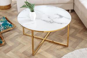 Konferenční stolek ELEGANCE 80cm mramorový vzhled bílé zlaté nohy