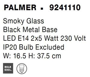 Nova Luce Nástěnné svítidlo PALMER kouřové sklo černá kovová základna E14 2x5W