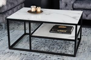 Konferenční stolek ELEGANCE 90cm mramorový vzhled bílý černý rám