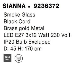 Nova Luce Závěsné svítidlo SIANNA kouřové sklo mosazný zlatý kov E27 3x12W