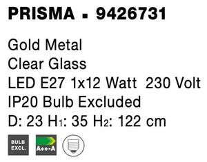 Nova Luce Závěsné svítidlo PRISMA zlatý kov čiré sklo E27 1x12W