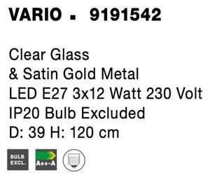 Nova Luce Závěsné svítidlo VARIO čiré sklo a saténový zlatý kov E27 3x12W