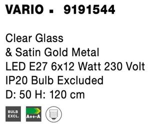 Nova Luce Závěsné svítidlo VARIO čiré sklo a saténový zlatý kov E27 6x12W