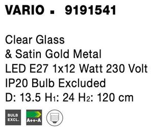 Nova Luce Závěsné svítidlo VARIO čiré sklo a saténový zlatý kov E27 1x12W