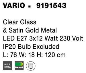Nova Luce Závěsné svítidlo VARIO čiré sklo a saténový zlatý kov E27 3x12W