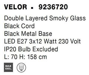 Nova Luce Závěsné svítidlo VELOR dvouvrstvé kouřové sklo E27 3x12W