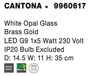 Nova Luce Nástěnné svítidlo CANTONA bílé opálové sklo mosaz zlatá G9 1x5W
