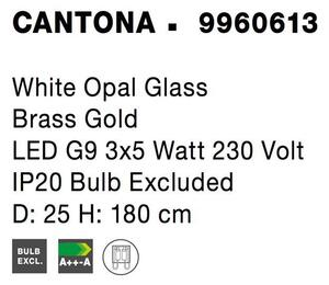 Nova Luce Závěsné svítidlo CANTONA bílé opálové sklo mosaz zlatá G9 3x5W