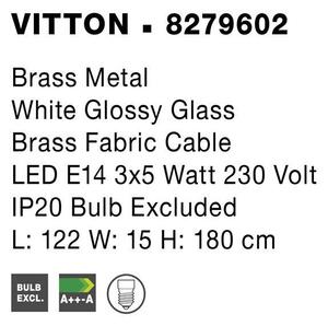Nova Luce Závěsné svítidlo VITTON mosazný kov bílé lesklé sklo mosazný kabel E14 3x5W