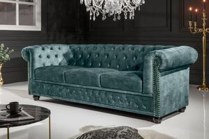 Pohovka CHESTERFIELD 205cm 3místná sametově modrozelená