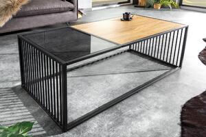 Konferenční stolek ARCHITECTURE 100cm vzhled divokého dubu a kouřové sklo