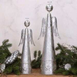 Kovový anděl stříbrný 39,5 cm