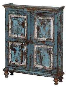 Skříňka z teakového dřeva, modrá patina, 88x25x107cm
