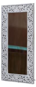 Zrcadlo v rámu z mangového dřeva, ručně vyřezávané, bílá patina, 83x3x152cm