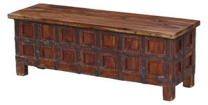 Stará truhla z teakového dřeva, zdobená železným kováním, 196x42x49cm