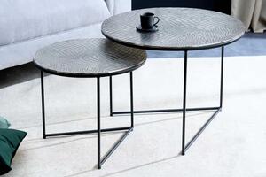 Konferenční stolek ELEMENTS 60 cm krokodýlí sada 2ks starožitných stříbrných