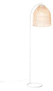 Venkovská stojací lampa bílá s ratanem - Sam