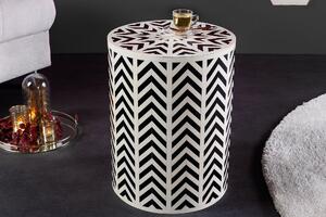 Odkládací stolek BONE INLAY 45cm polyresin a buvolí kosti černá bílá