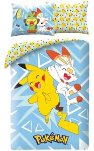 Ložní povlečení z mikrovlákna Pokémoni Pikachu, Scorbunny, Grookey a Sobble - 140 x 90 cm + 70 x 90 cm