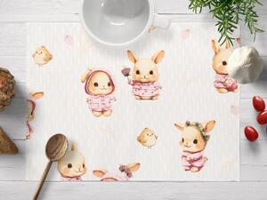 Biante Dětské bavlněné prostírání na stůl Sandra SA-538 Růžoví zajíčci a ptáčci na bílém 30x40 cm