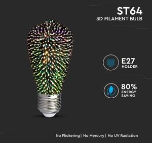 LED 3D Dekorační žárovka FILAMENT ST64 E27/3W/230V 3000K