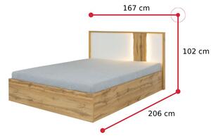 Manželská postel WOOD, 160x200, dub wotan/bílá