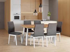 Jídelní sestava DX20 odstín lamina (deska stolu) bílá, odstín dřeva (židle + nohy stolu) bílá, potahový materiál látka