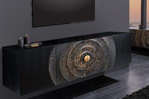 Příborník GOLDEN SUNSET 180cm 3D závěsné zlato černé mangovníkové dřevo