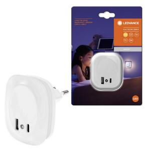 Ledvance- LED Noční svítidlo do zásuvky se senzorem a USB LUNETTA LED/12,5W/230V