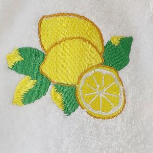 Sad 2 kulatých ručníků na ruce s výšivkou citrónů