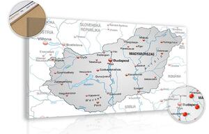 Obraz na korku šedá mapa Maďarska s kontrastom