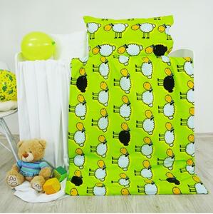 Povlečení dětské bavlněné ovečky zelené EMI, Dětský set 130x90 + 65x45