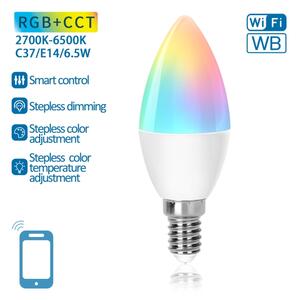 LED RGBW Stmívatelná žárovka C37 E14/6,5W/230V 2700-6500K Wi-Fi - Aigostar