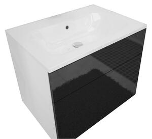 Koupelnová skříňka pod umyvadlo LARTO + umyvadlo, bílá/černá lesk
