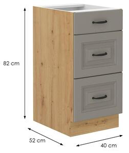 Kuchyňská skříňka se šuplíky SOPHIA - šířka 40 cm, světle šedá / dub artisan