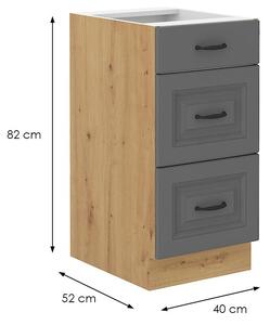 Kuchyňská skříňka se šuplíky SOPHIA - šířka 40 cm, šedá / dub artisan