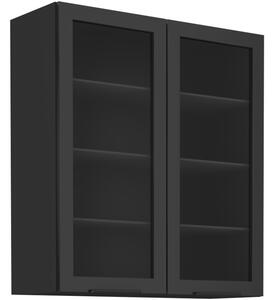 Vysoká prosklená skříňka AGAFIJA - šířka 80 cm, cashmere / černá